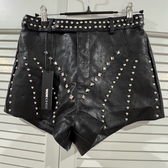 Fashion Nova Pants - Fashion Nova sz SMALL Black High Waist Studded Faix Leather Shorts